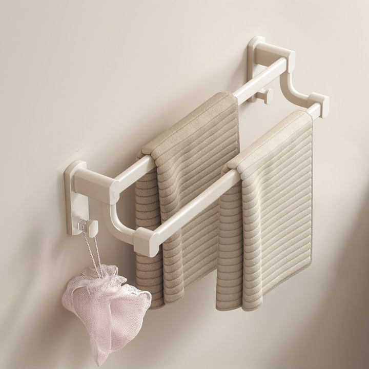 Biały podwójny wieszak łazienkowy na ręczniki, aluminiowy wieszak na ręczniki, bez wiercenia, bez wiercenia, 30 * 8,4 cm
