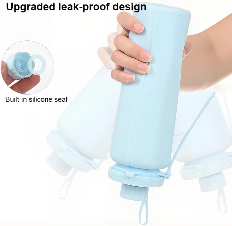 Gourde pliable 600 ml, en silicone, légère et étanche, idéale pour le camping, la randonnée, le vélo et les activités de plein air. Couleur : bleu. - 5
