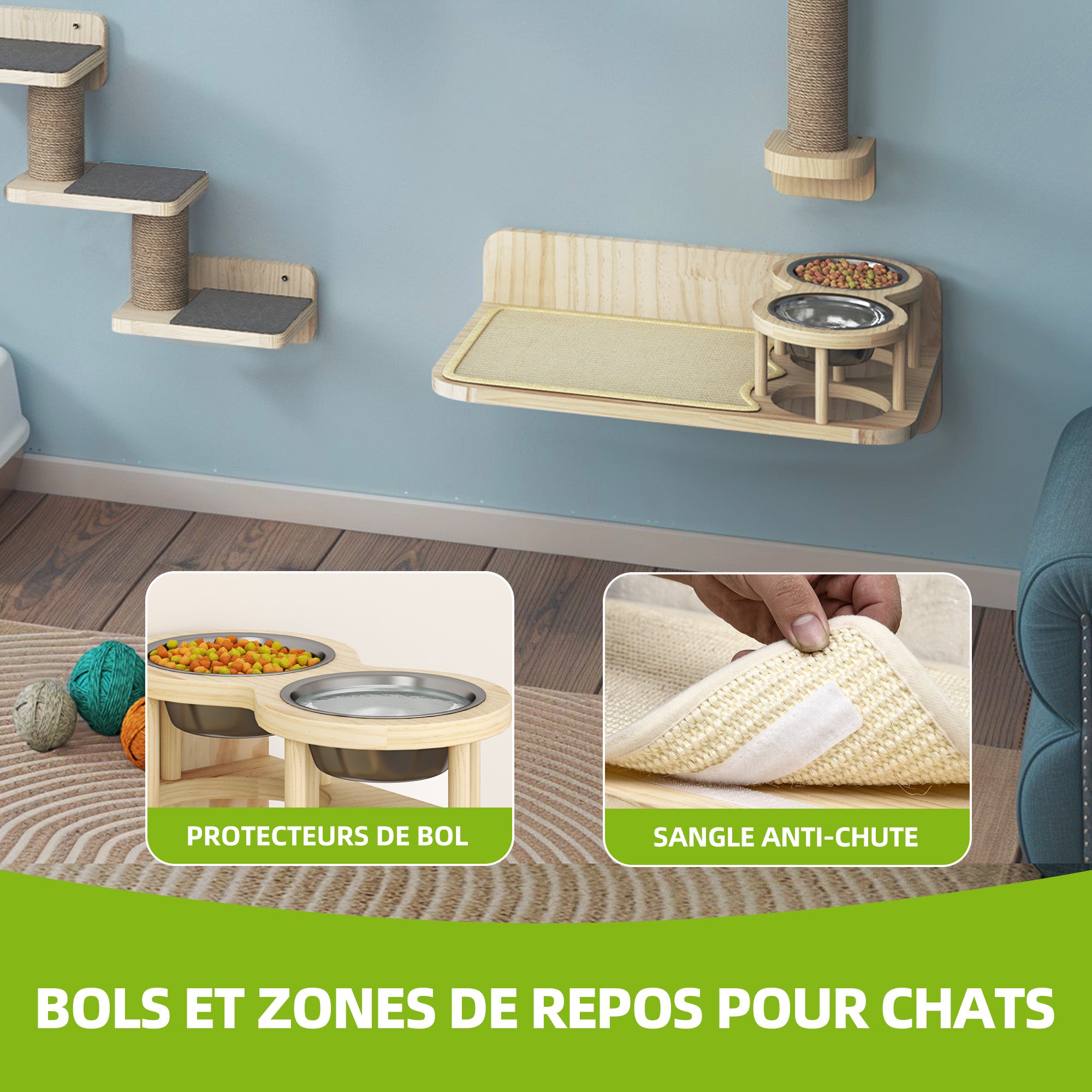 Balconera Ensemble de 8 murs d'escalade pour chats - 1 escalier, 2 plateformes et 2 échelles - Gris et chêne - 6