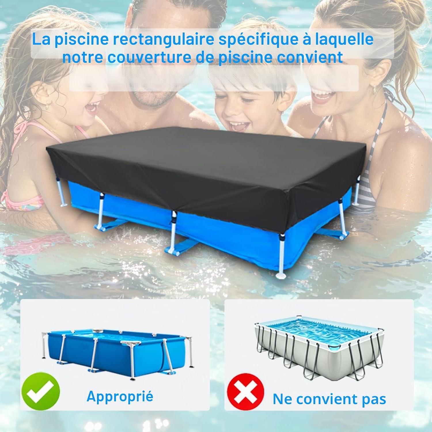 Bâche de Piscine Rectangulaire 230 x 160 cm pour Piscines 2.20 x 1.50 m Pool Cover Facile à Installer Bâche de Couverture - 3