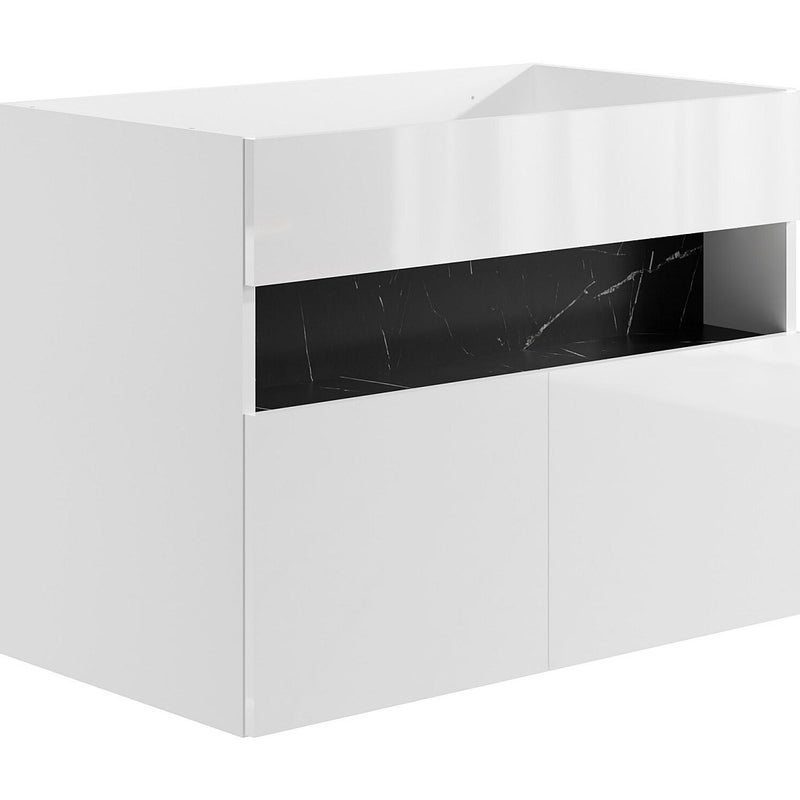 Szafka łazienkowa pod umywalkę z oświetleniem LED - Biały i czarny z efektem marmuru - szer. 80 cm - POZEGA