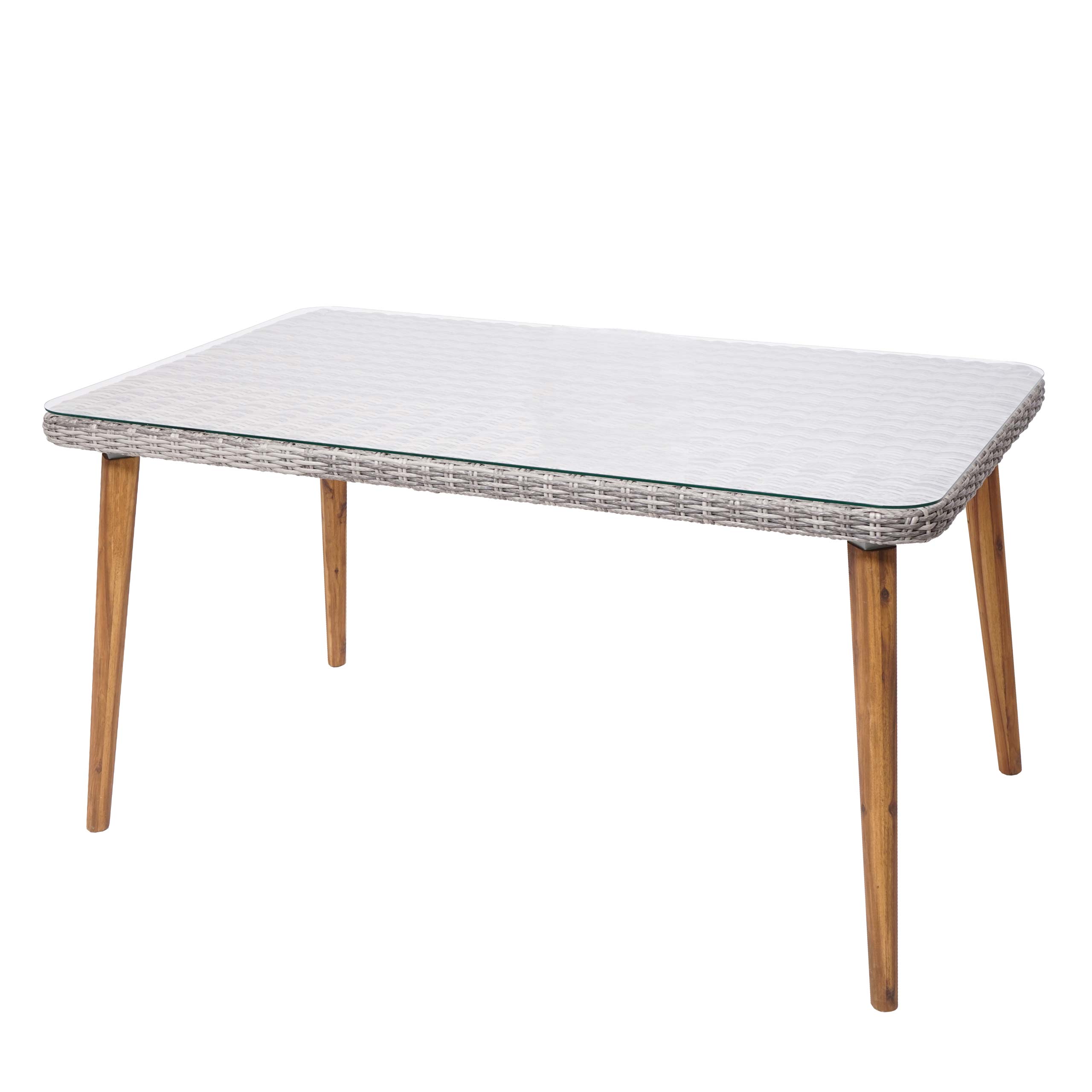 Stół ogrodowy z polirattanu HWC-H65, stal + akacja półokrągły z polirattanu MVG 150x90cm ~ szary