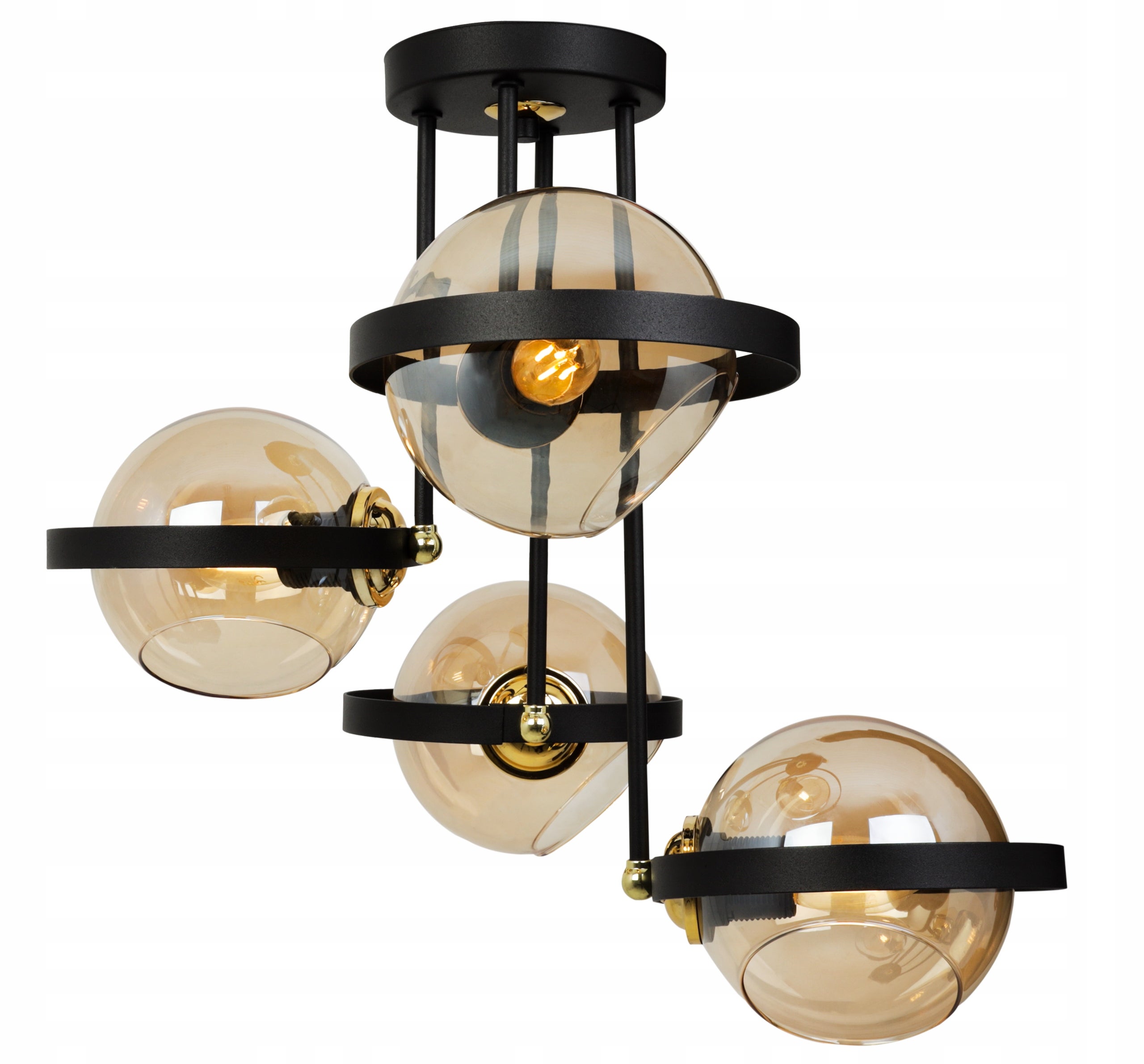 Lampa sufitowa wisząca modern 4xE27 klosz okrągły czarny/miodowy Light Home LH - 9