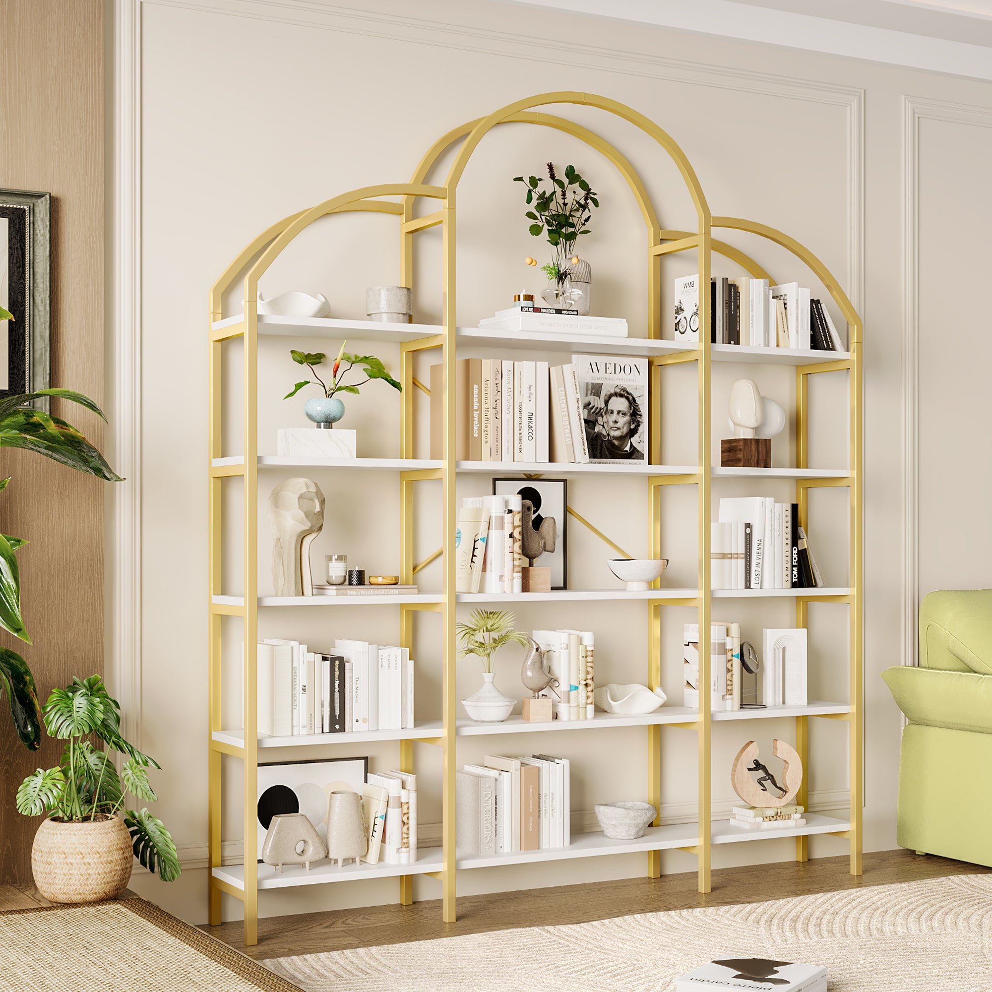 Regał biblioteczny 170 x 25 x 190 cm - Półka do przechowywania - Metal i MDF - Kształt chmurki - Złoto i biel