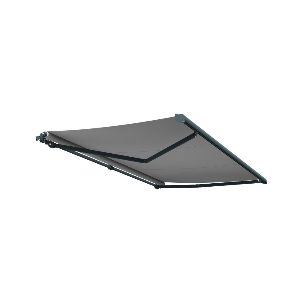 Store banne monobloc MEILE 5.98 x 3.50m (Manuel - Toile : Gris clair - Armature : Gris anthracite) - 3