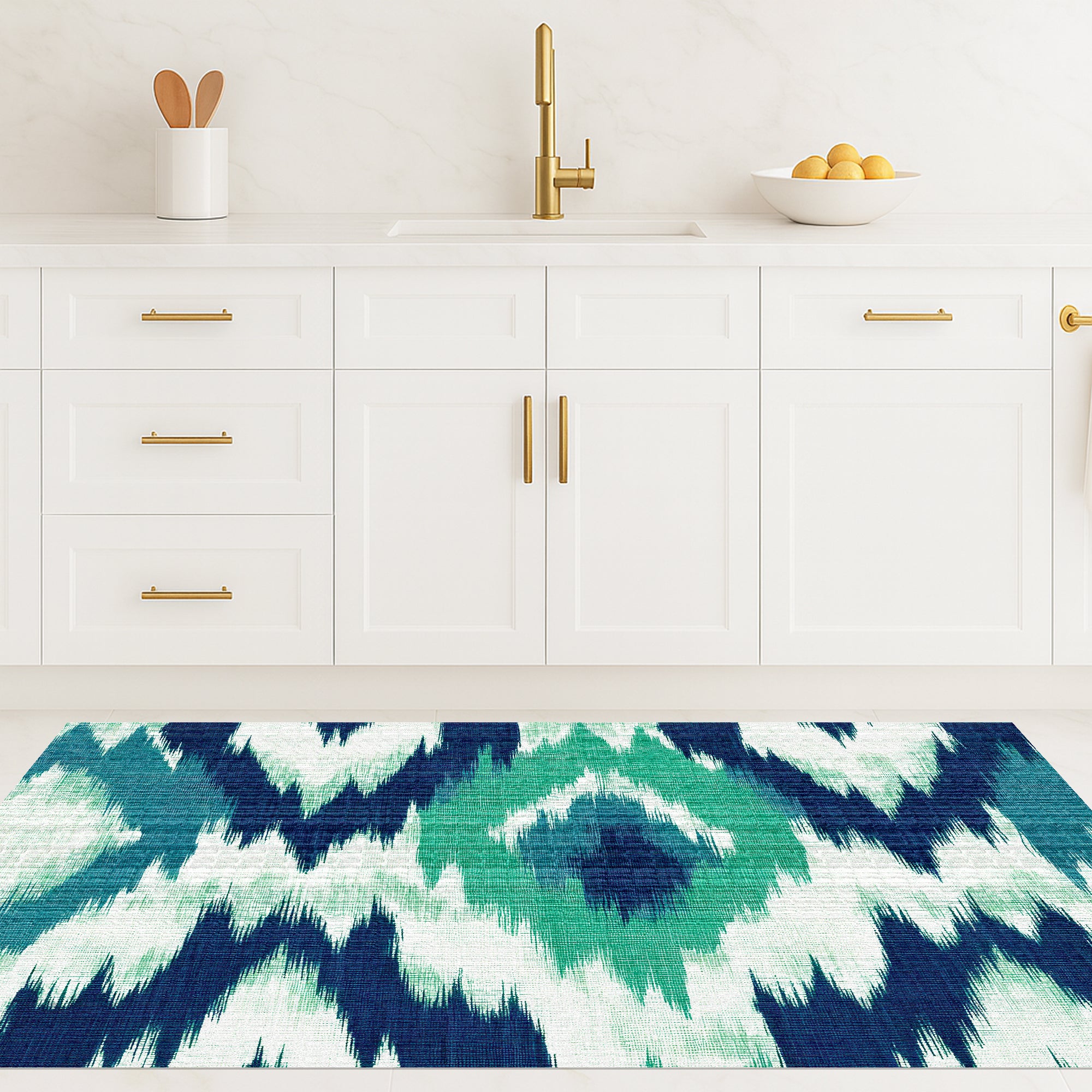 Tapis PVC Intérieur/Extérieur Ikat Aigue-marine 133x200 cm - Vinyle imprimé antidérapant, lavable et résistant pour terrasse et maison - 9