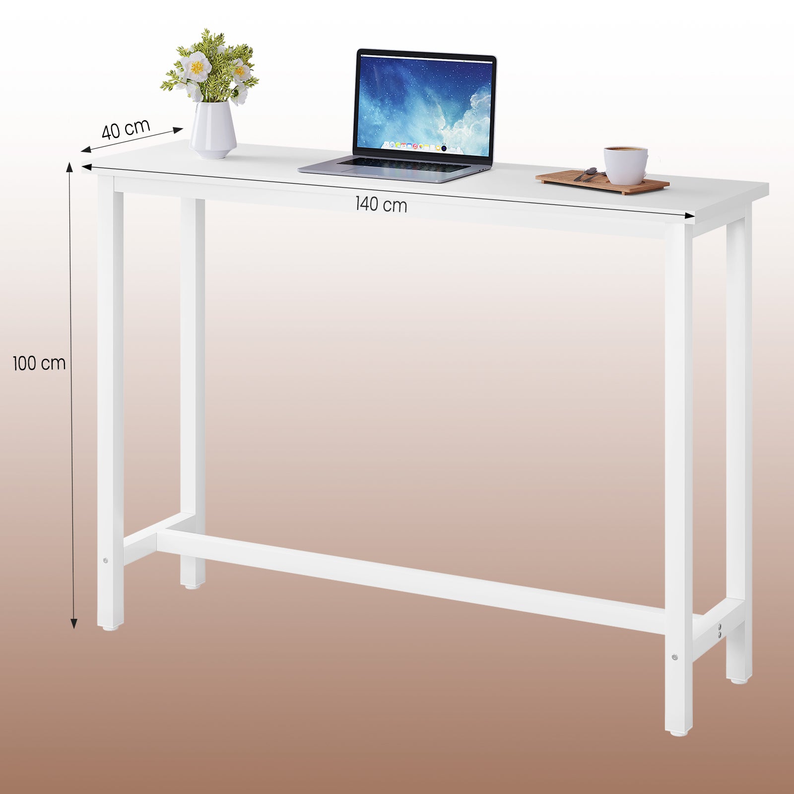 Table de bar WOLTU, Table de bistrot, Table à manger, Structure en métal, Plateau en MDF, 140x40x100 cm - 4