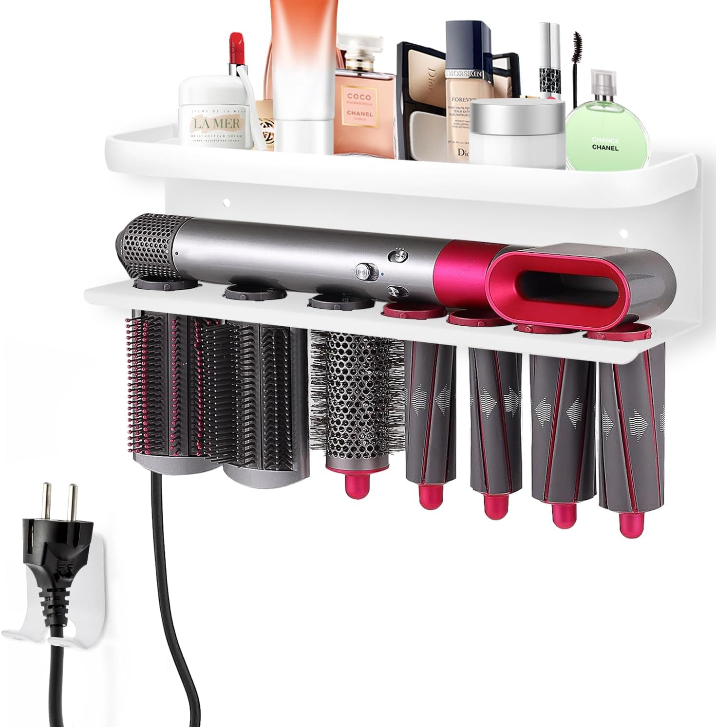 Uchwyt 2 w 1 na lokówki Dyson Airwrap, suszarkę do włosów, do domu, łazienki (biały)