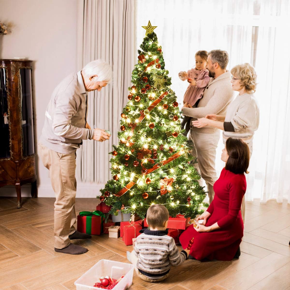 210 cm, sztuczna choinka z metalowym stojakiem, igły z PCW, sztuczne drzewko bożonarodzeniowe, idealne do domu, biura, sklepu i hotelu, zielona - 8