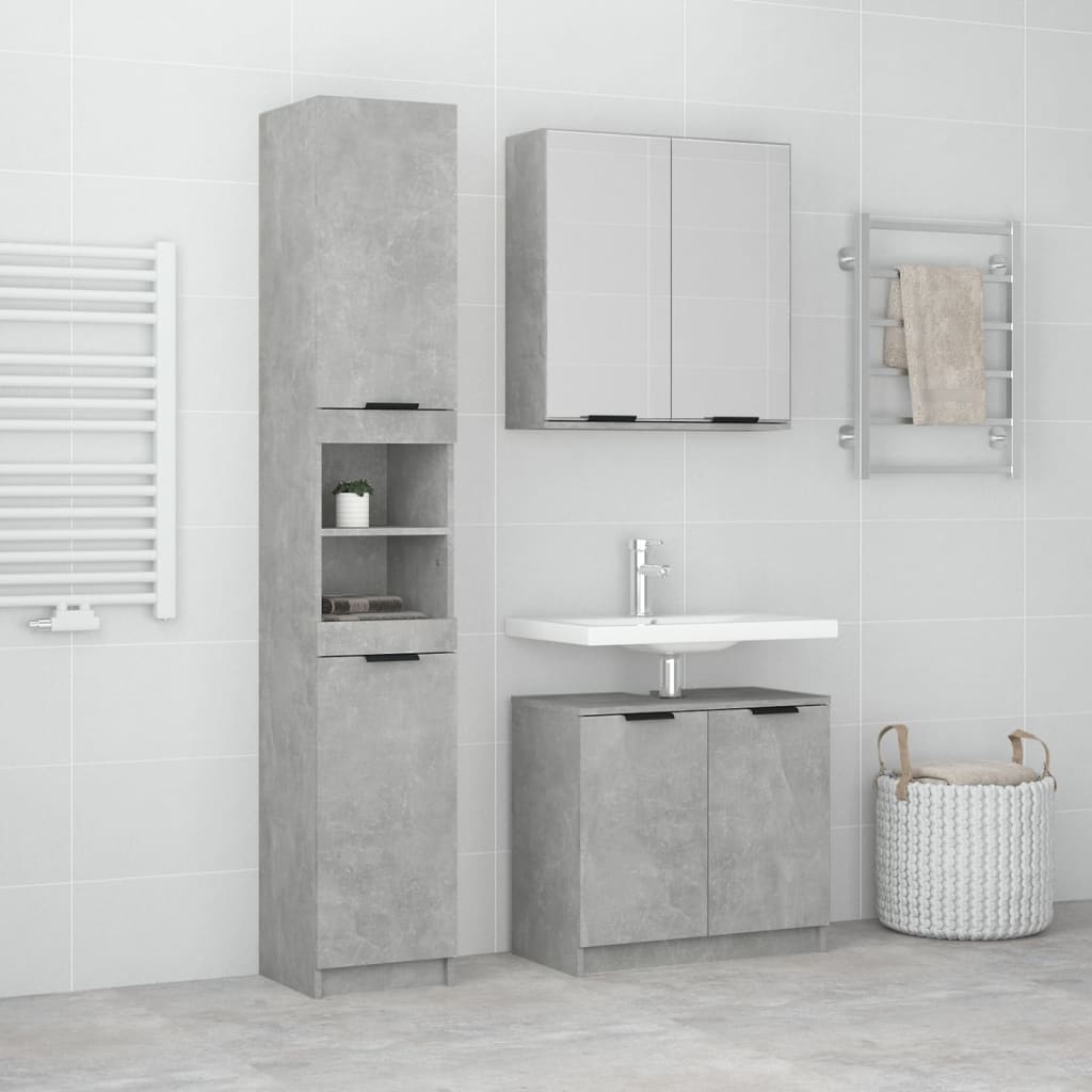 Armadietto Bagno VidaXL Grigio Cemento 30x30x190 Cm - 6 Ripiani Con Ante In Legno Multistrato - Foto 7
