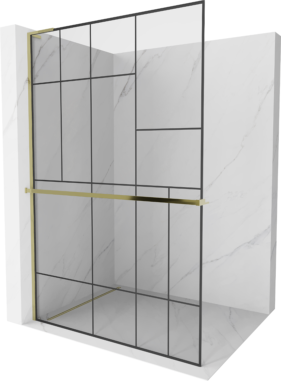 Mexen Kioto+ L ścianka prysznicowa z półką Walk-in 80 x 200 cm, czarny wzór, złota - 800-080-123-50-78