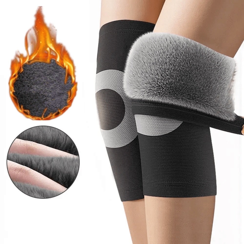 MINICLOSS Genouillères thermiques pour l'hiver, avec doublure épaisse en peluche et douce, coupe-vent, cadeau, XL (150-180 g) - 2