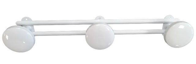 Patère porte manteau mural 3 têtes diamètre 65 mm, acier blanc L. 410 mm