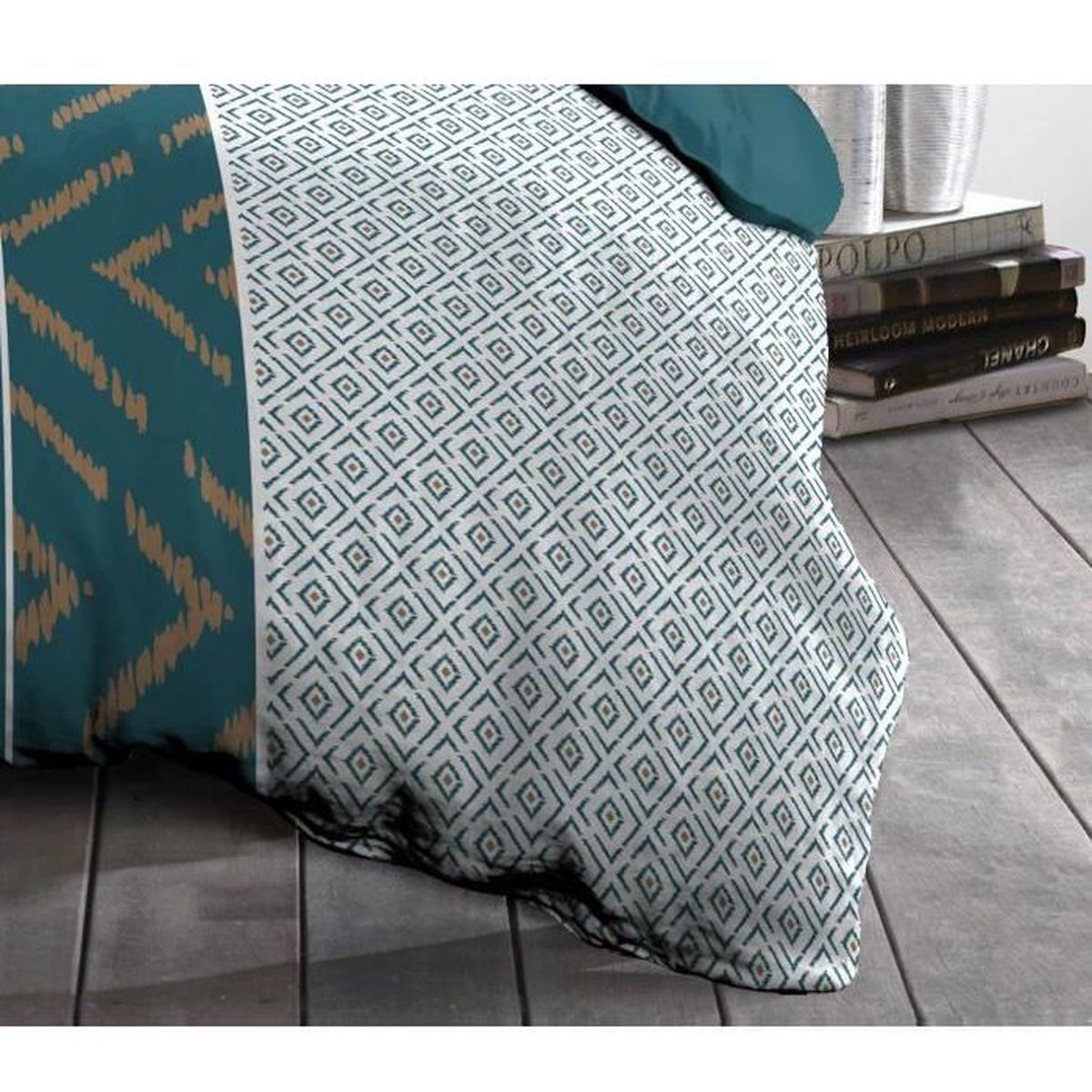 Parure de couette microfibre ETHNO HOME LINGE PASSION 220x240 cm bleu blanc - 3