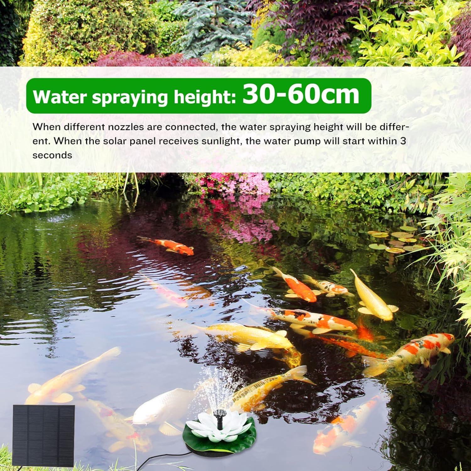 Fontaine solaire flottante d'extérieur avec nénuphar, bain d'oiseaux, pompe solaire, 4 modes pour bassin à poissons, jardin, aquarium, piscine - 5