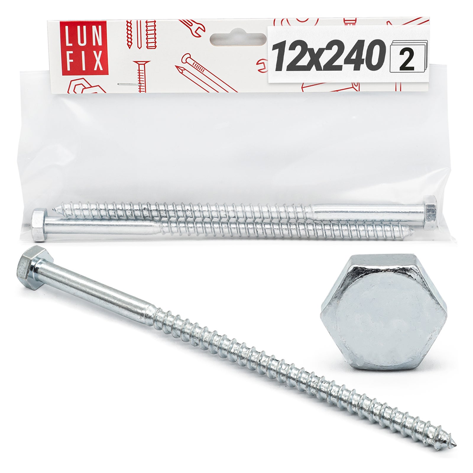 Wkręty ciesielskie z łbem sześciokątnym DIN571mm M12x240mm 2szt.