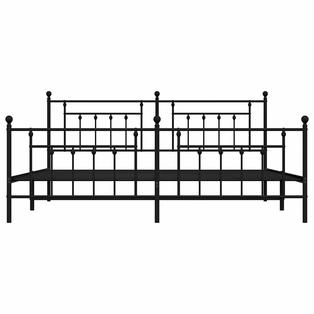 Estructura de cama sin colchón con estribo, de metal negro, para dormitorio, 193 × 203 cm - 6