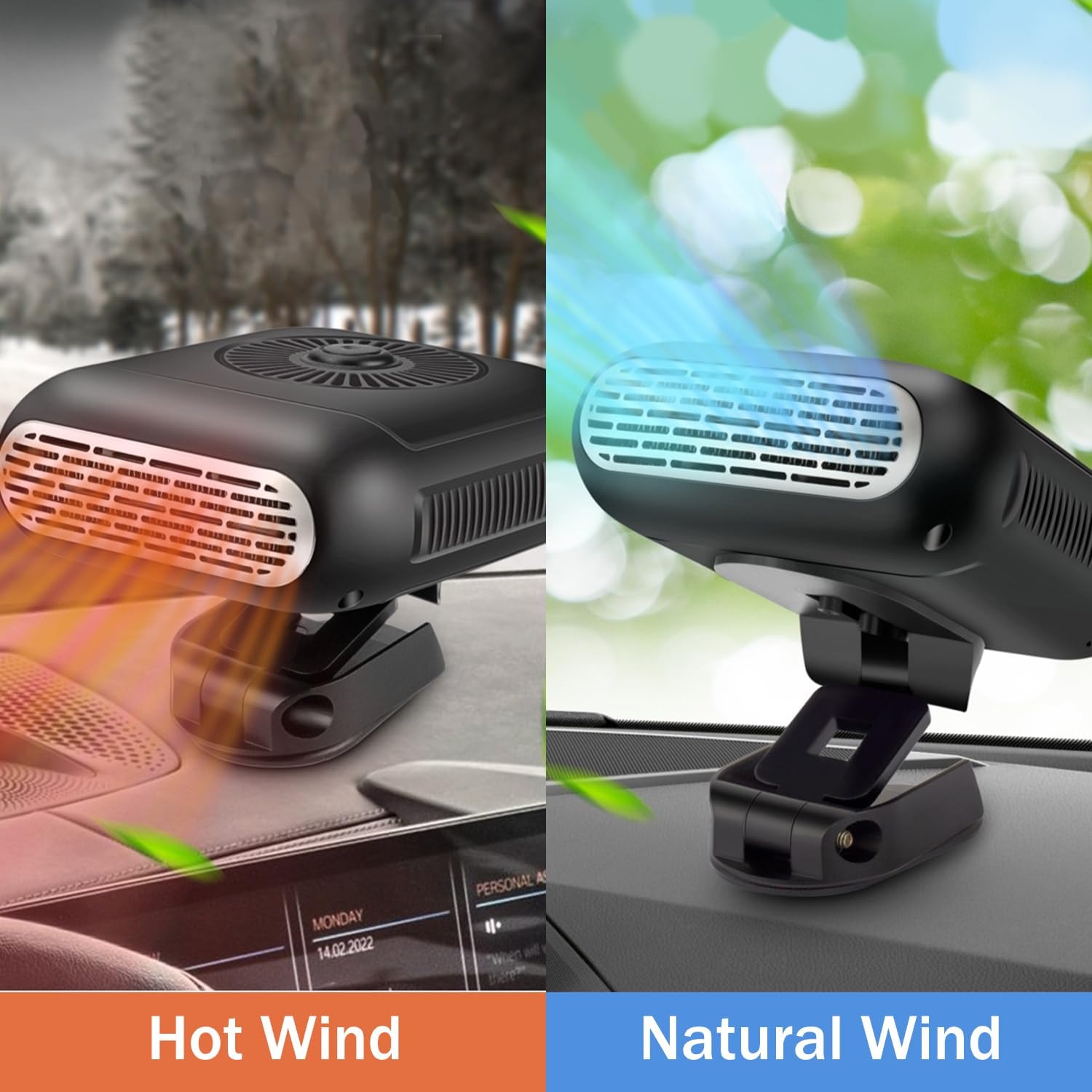 CSPARKV Ventilateur De Chauffage De Voiture, 12 V 150 W, Rotation à 360°, Ventilateur Portable 2 En 1 Fonction De Chauffage Et De Refroidissement Rapide Pour Un Chauffage Rapide Un Degivrage Un 85532844