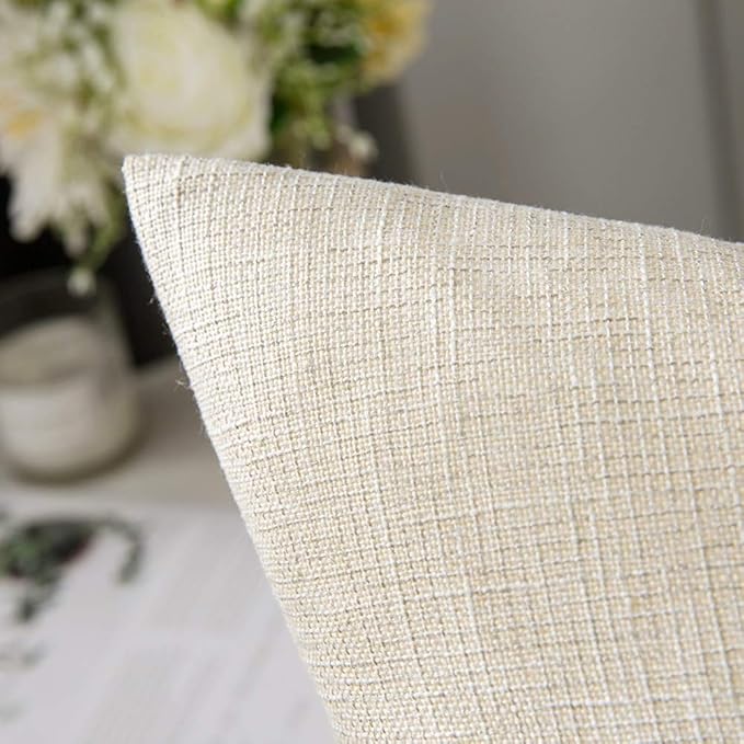 Set Di 2 Federe Per Cuscini In Lino Con Motivo Geometrico Patchwork, 45x45 Cm, Colori Arancione Bruciato E Bianco. Morbide, Traspiranti E Resistente Ai Pelucchi. Perfette Per Divano, Camera Da Letto E Soggiorno. Solo Anteriore Stampato.