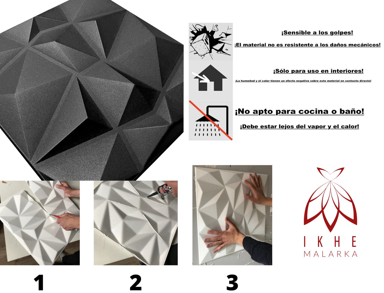 24x/ 6m² Panneaux muraux 3D décors revêtement mural panneaux de plafond POLYSTYRENE MATERIAL STYROPOR-TYPE 3mm force Diamant Noir - 6