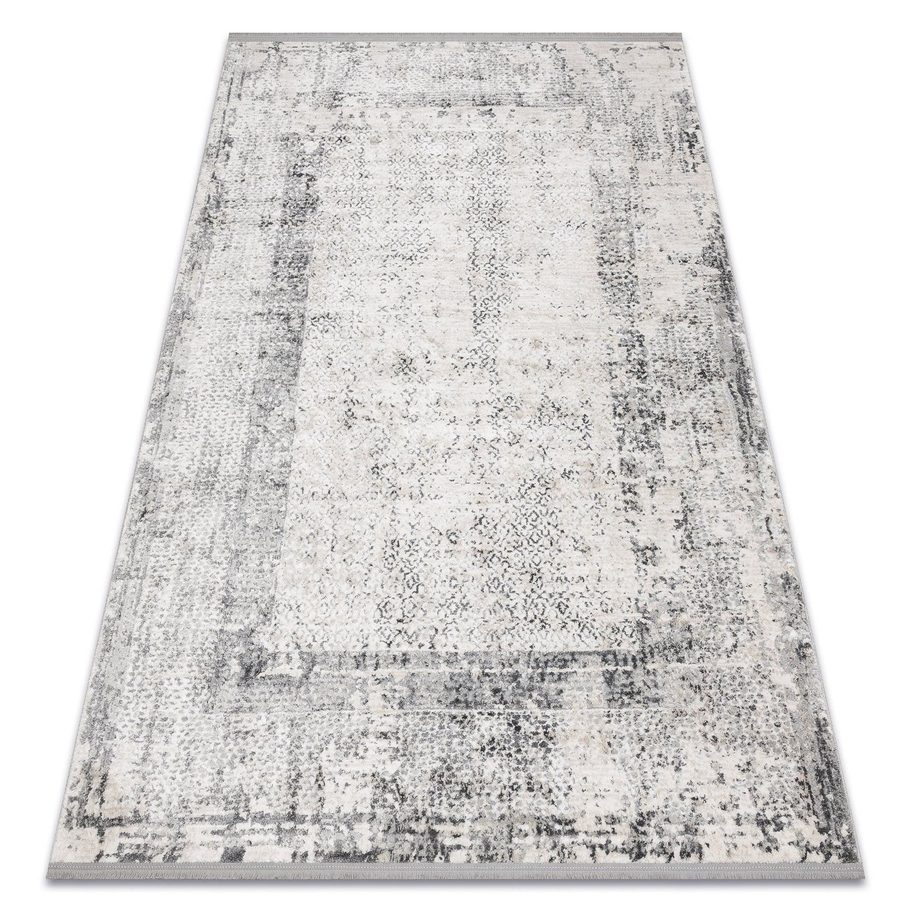 Dywan TULS nowoczesny, strukturalny, frędzle 51324 Vintage, przecierany, Ramka kość słoniowa / szary 200x290 cm