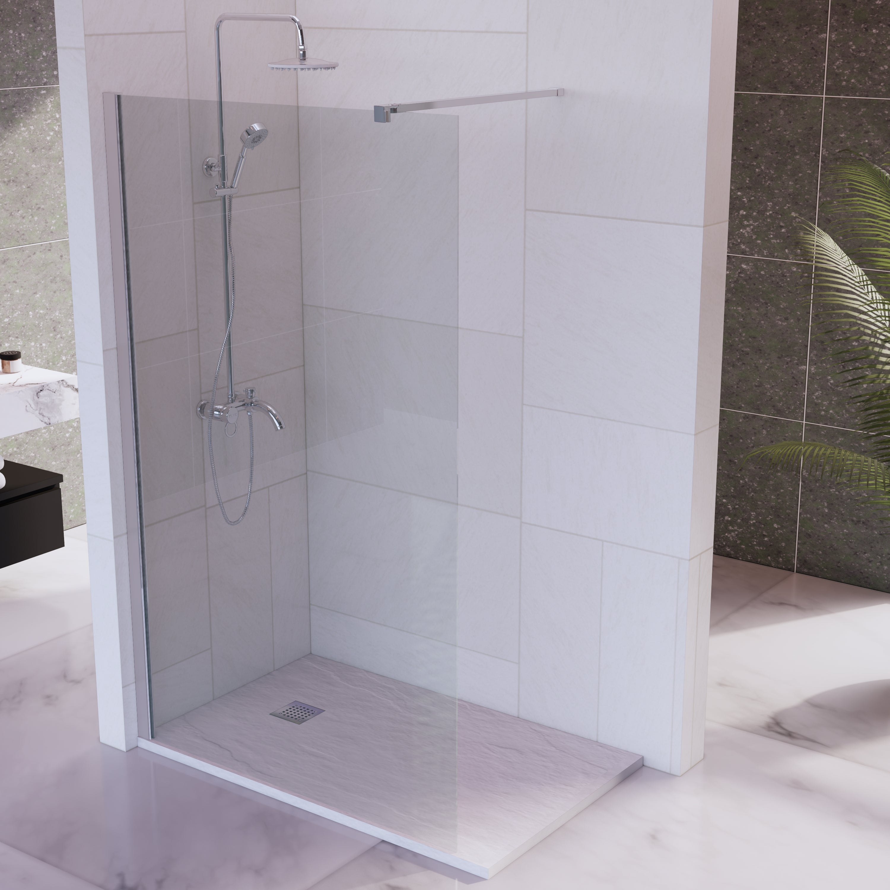 Mampara de Ducha Fija 70x200 cm Cromo Brillo Cristal Templado 8 mm con Tratamiento Antical para Baños Elegantes - 2