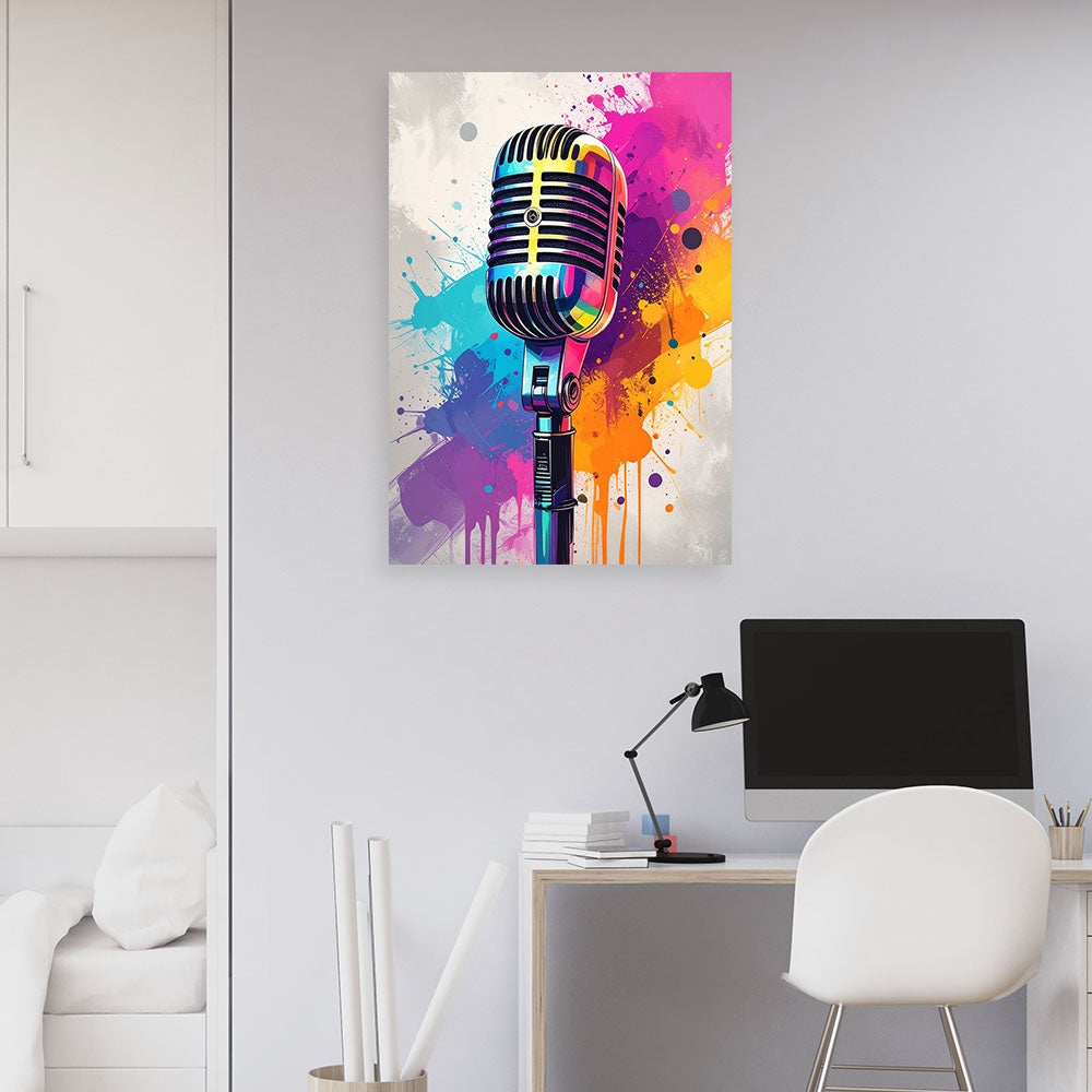 Obraz do salonu biura restauracji klubu muzycznego pubu, Kolorowy mikrofon muzyka 40x60