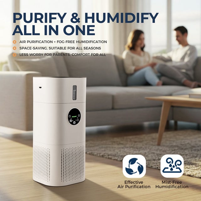 Purificateur d'air 2 en 1 avec humidificateur ROUNY HEPA H13 CADR 100 m³/h 20 à 50 m² Blanc