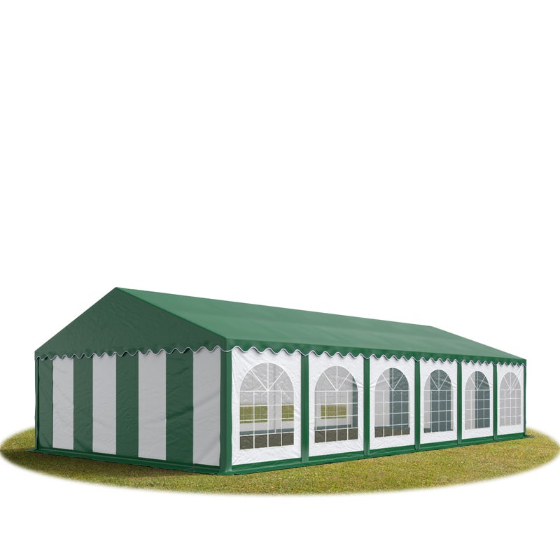 Namiot festynowy imprezowy 6x12 m PREMIUM, wysokiej jakości plandeka PVC 750 N, z zielonym dachem, 100% wodoodporny, z ramą podłogową