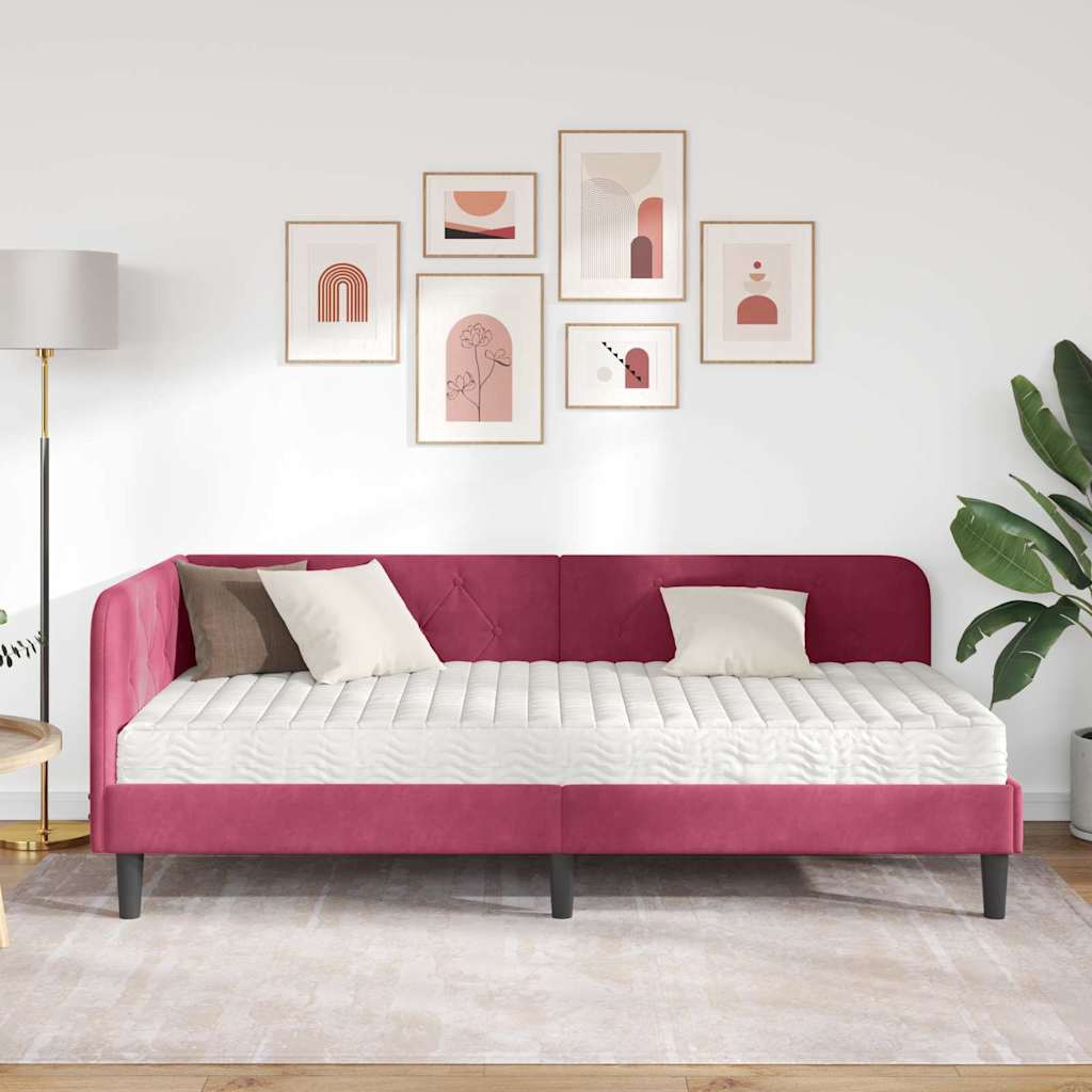 Cadre de lit d'angle Bordeaux 90 x 200 cm Velours - 4