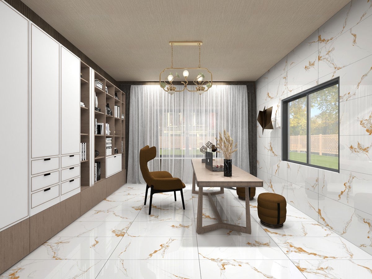 Carrelage sol/mur effet marbre blanc brillant GOLDEN CARRARA L.120 x l.60cm - 2