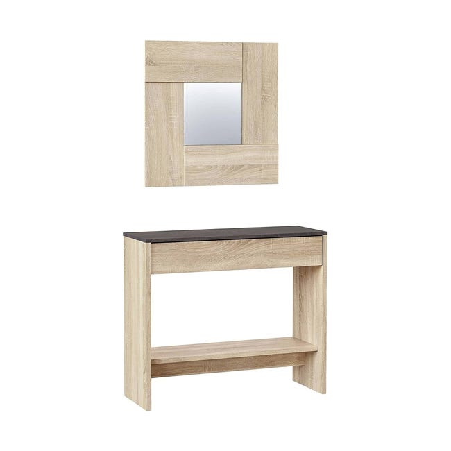 Meuble d'entrée, miroir inclus un tiroir, 2 étagères, 92x33x79h cm ...