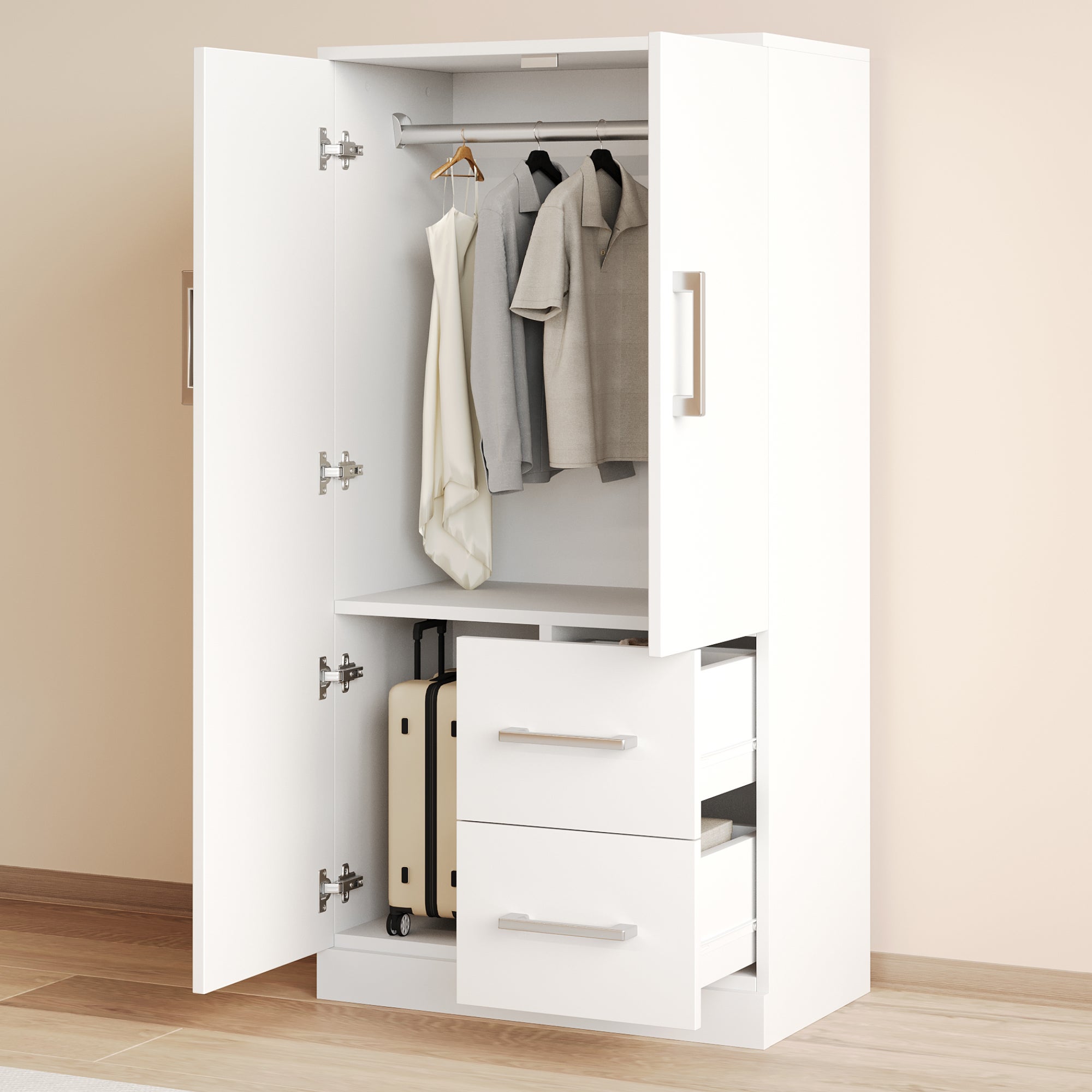 Kit Armadio Angolare Solrig Con Ripiani Regolabili E Aste Appendino | Bianco | Struttura MDF Resistente | Per Camera Da Letto E Ripostiglio - 2