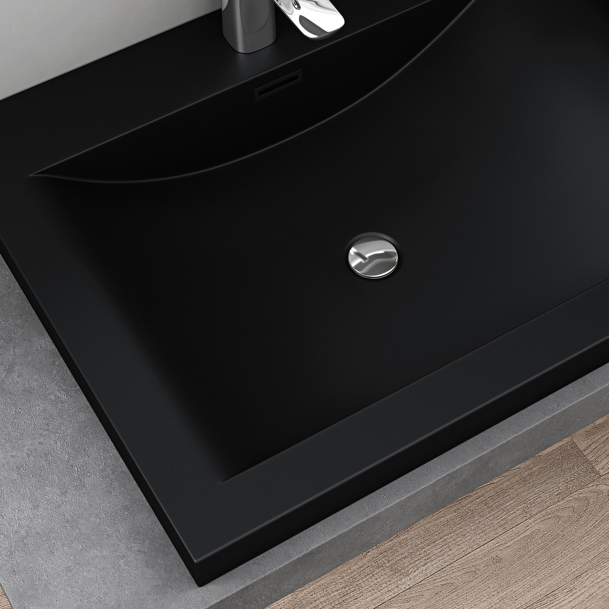 doporro Double Lavabo Vasque à Encastrer 120 cm Noir Lave Mains Rectangulaire en Solid Surface pour Salle de Bains 120x48x12 cm Colossum03 - 5