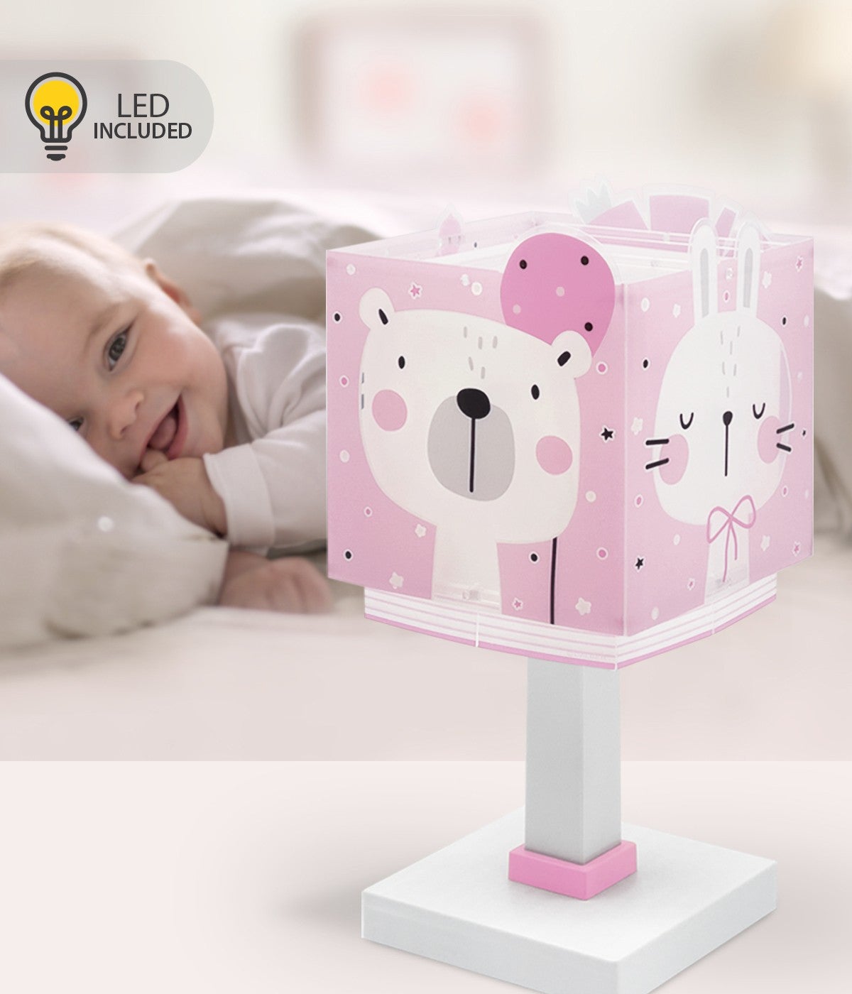 Lampka nocna LED Baby Jungle - Zwierzęta Leśne dla dzieci różowa
