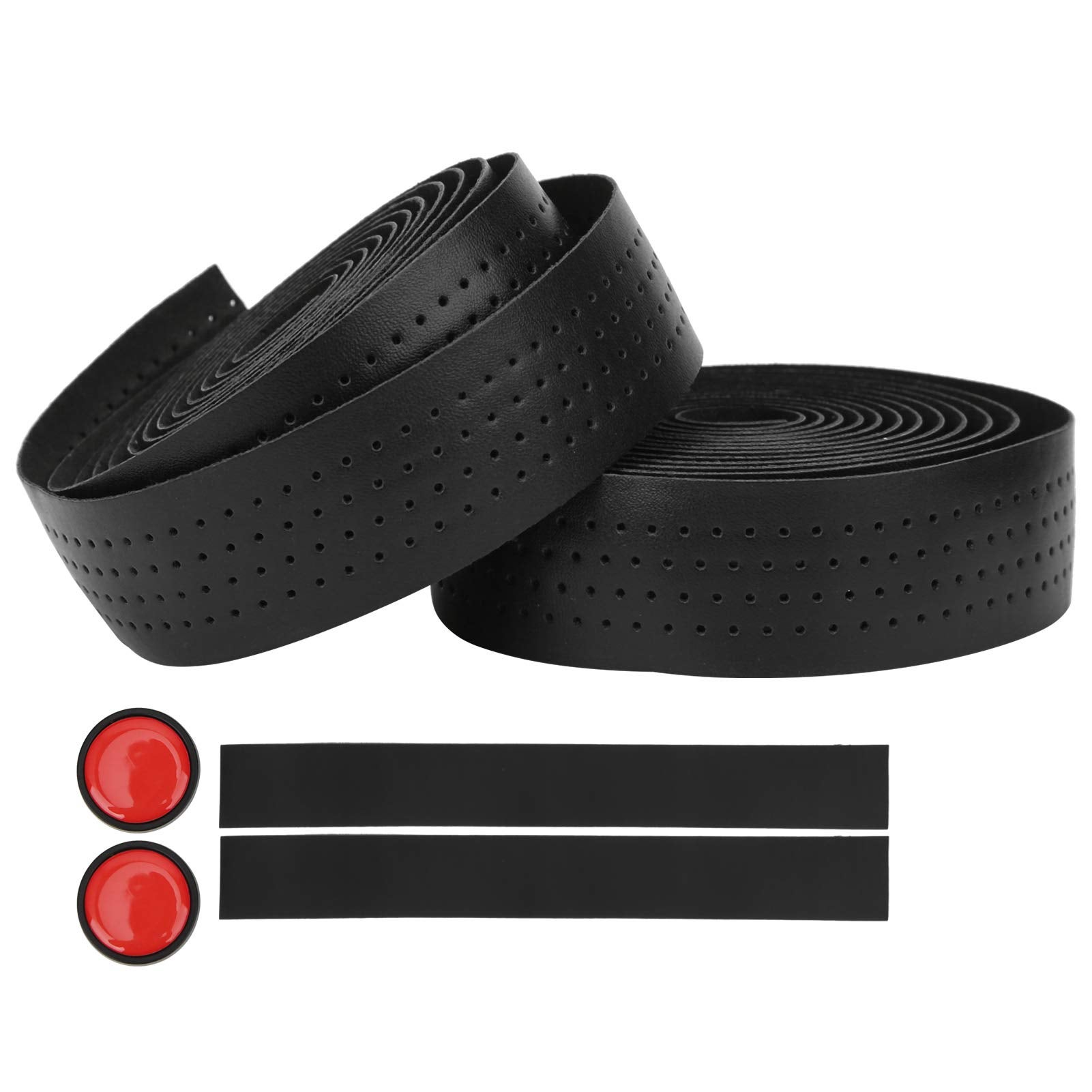 Sangles De Guidon Vélo En Cuir PU Et EVA - Longueur 2170 Mm, épaisseur 3 Mm - Absorbant Chocs, Antidérapant, Design Perforé Noir