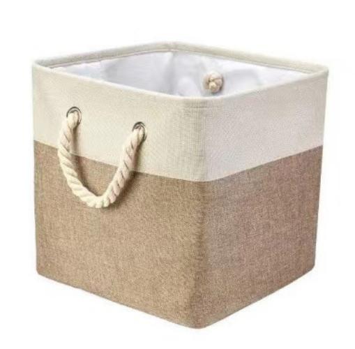 Składany kosz do przechowywania w łączonych kolorach, kosz do przechowywania na biurko, 33*33*33 cm, biały i khaki