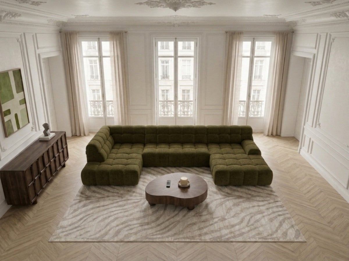 Canapé panoramique avance-recule électrique ANDRE tissu texturé ...