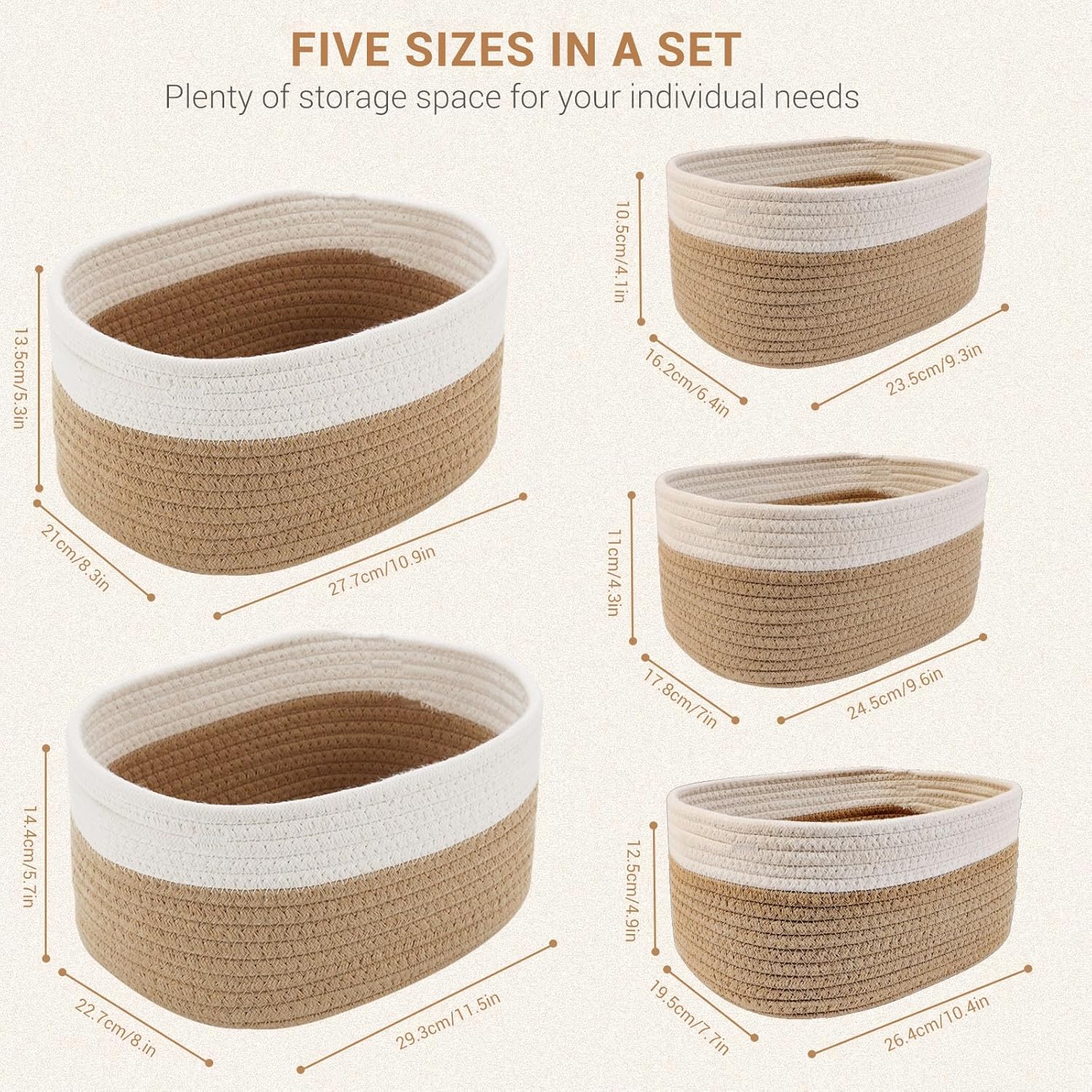 Panier Rangement Lot de 5 Coton Tressé Corbeille Salle de Bain Cuisine Table à Langer Organisateur Déco Boîte Bébé Enfant - 2