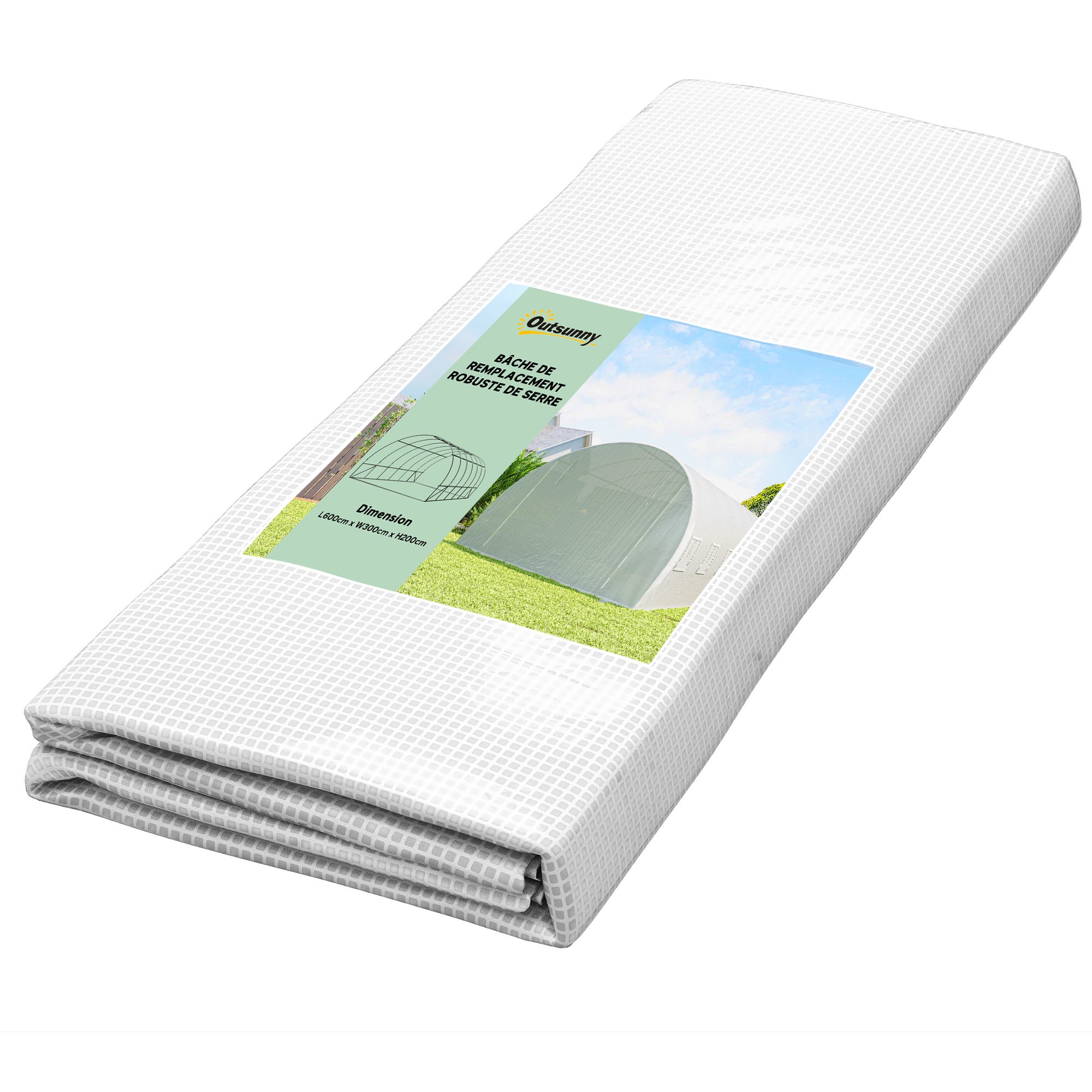 Bâche 6L x 3l x 2H m PE Anti-UV imperméable 12 fenêtres + Porte Enroulable zippée, Bâche de Rechange Serre Tunnel 18 m² - 3