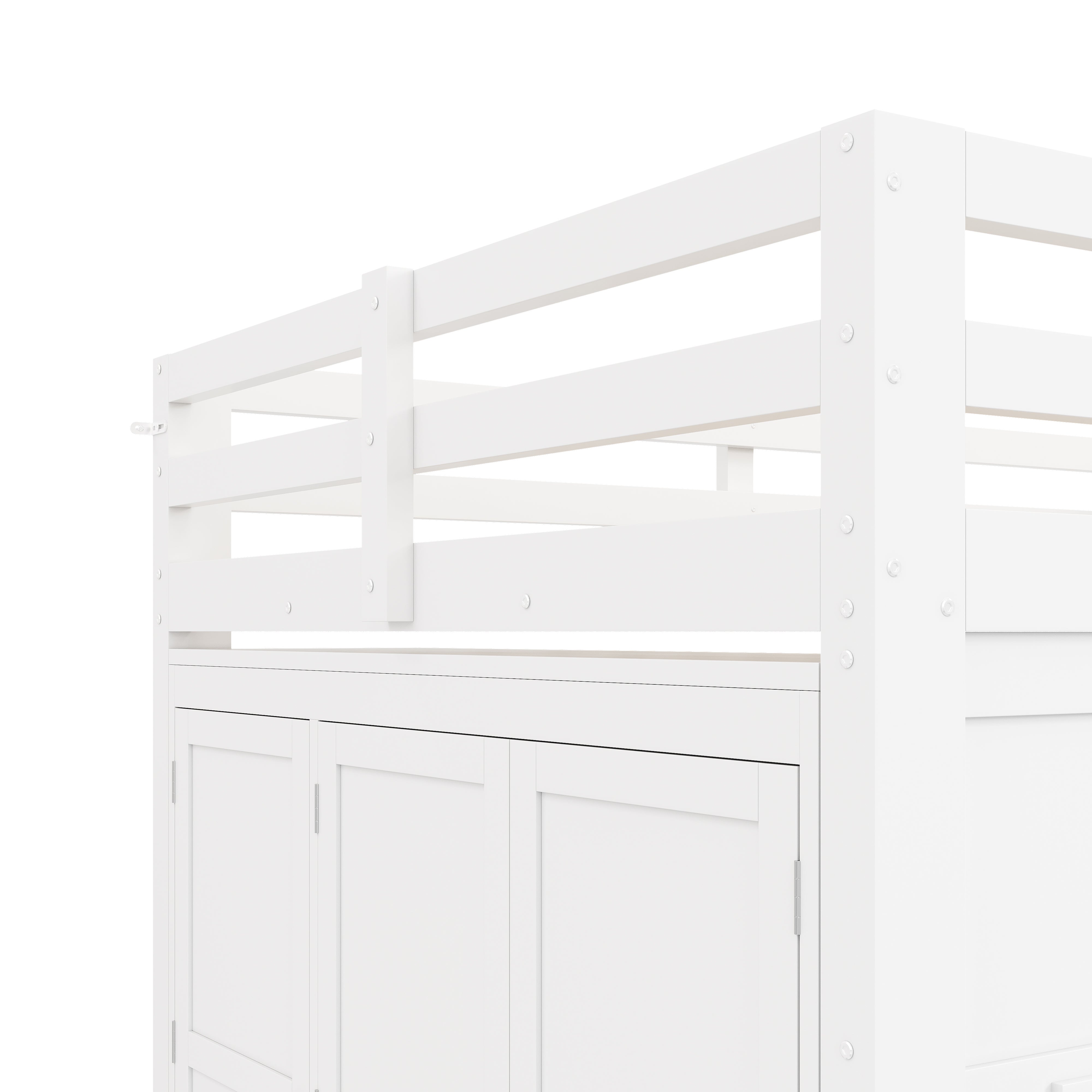 Lit mezzanine 140x200 cm avec armoire intégrée 2 fenêtres éclairage LED, Lit cabane gain de place chambre enfant ado, structure bois blanc - 8