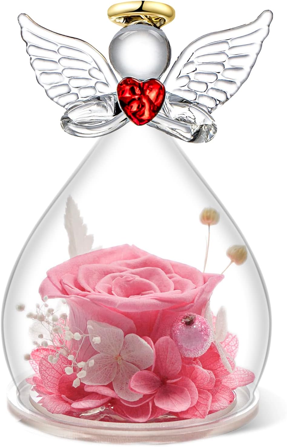 Rosa Eterna Simulazione Rosa in una Cupola di Vetro con Base in Legno Luce LED Rosa Artificiale Regalo per Natale, San Valentino, Festa della Mamma