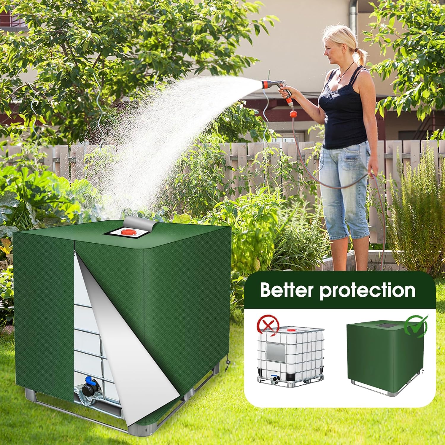 120x100x116cm (Vert) Bache pour Cuve 1000L, Housse de réservoir IBC 420D avec Fermeture Éclair, Housse de Protection IBC avec Fermeture, Anti-UV Anti- - 4