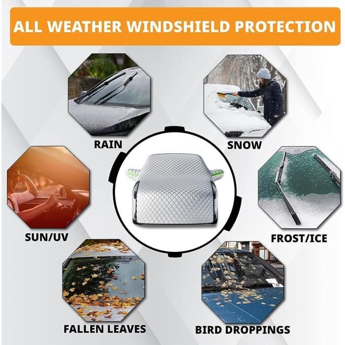 Housse de pare-brise - Universelle - Protection anti-UV - Protection contre le gel - Épaisse pour la protection contre la grêle - 4