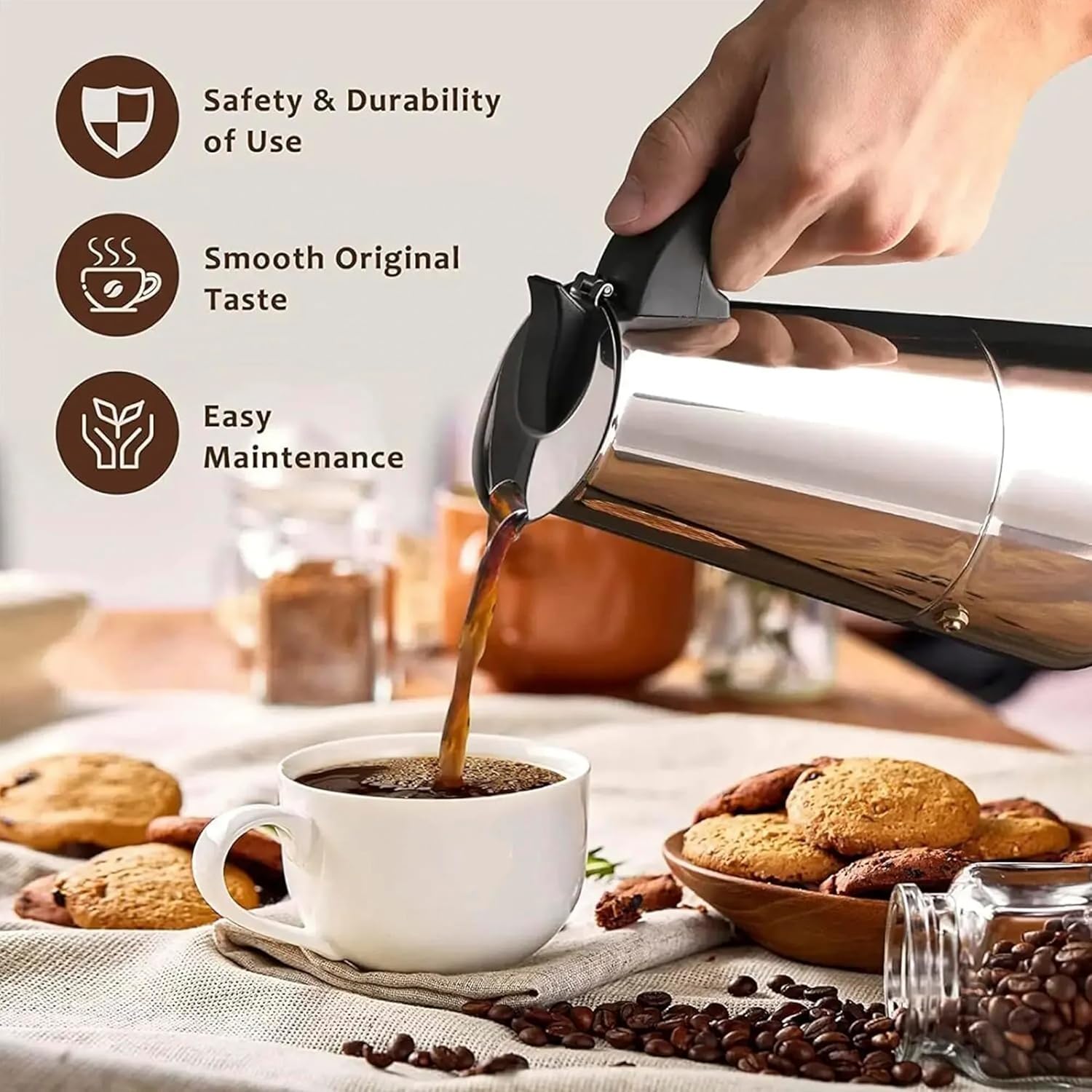 Cafetière italienne 12 tasses en acier inoxydable compatible tous types de feux 12 tasses - 5