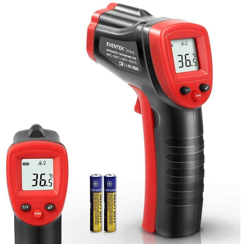 Termometru cu infraroșu Eventek -50°C până la 550°C, Laser, afișaj LCD, emisivitate reglabilă, utilizare industrială
