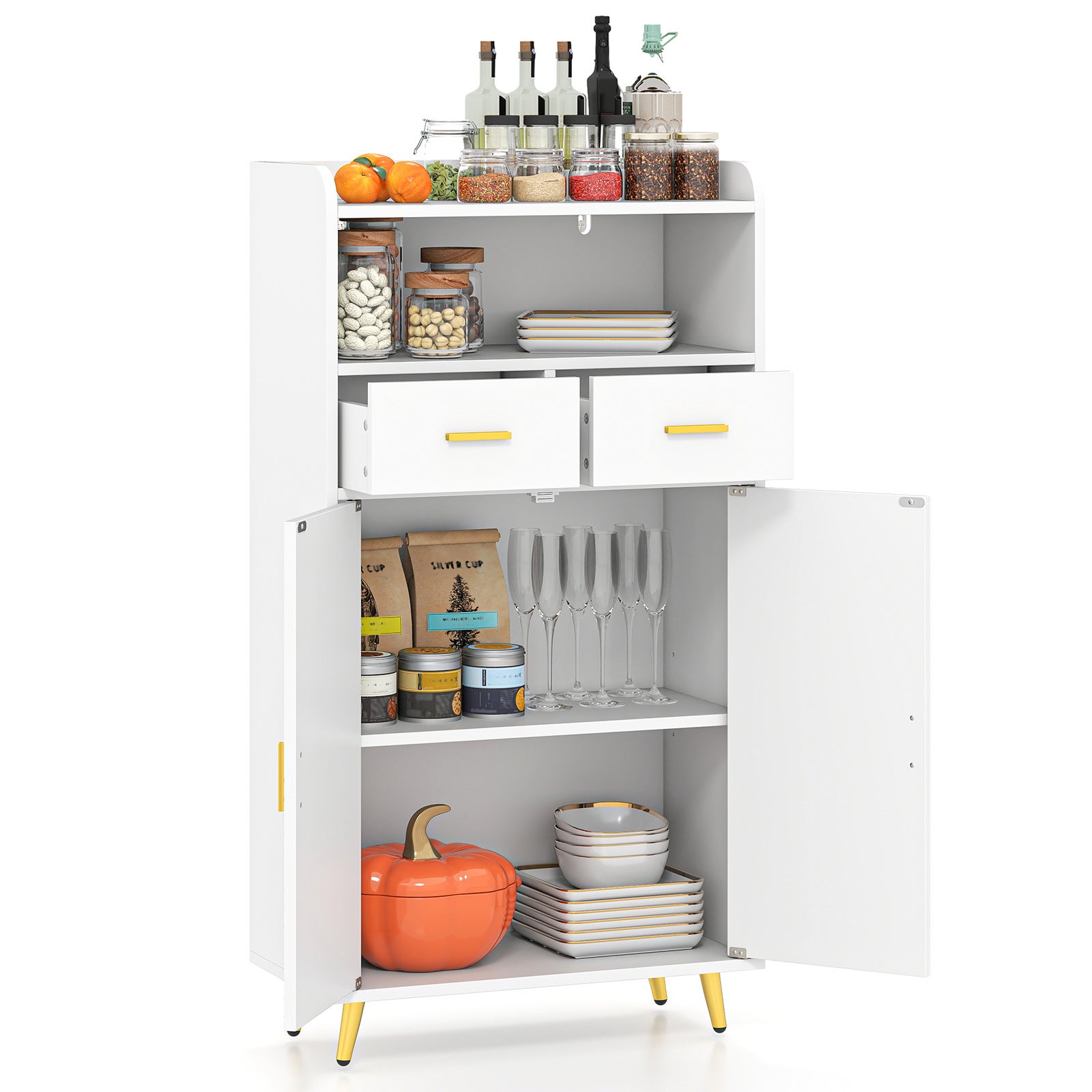 Hzuaneri Mobile da Bagno, Mobiletto Angolare per Bagno con Ante - Organizzatore Stretto per Water con Ripiano Regolabile, 2 Spazi Aperti e 2 Porte Laterali, 20 x 20 x 79 cm, Bianco