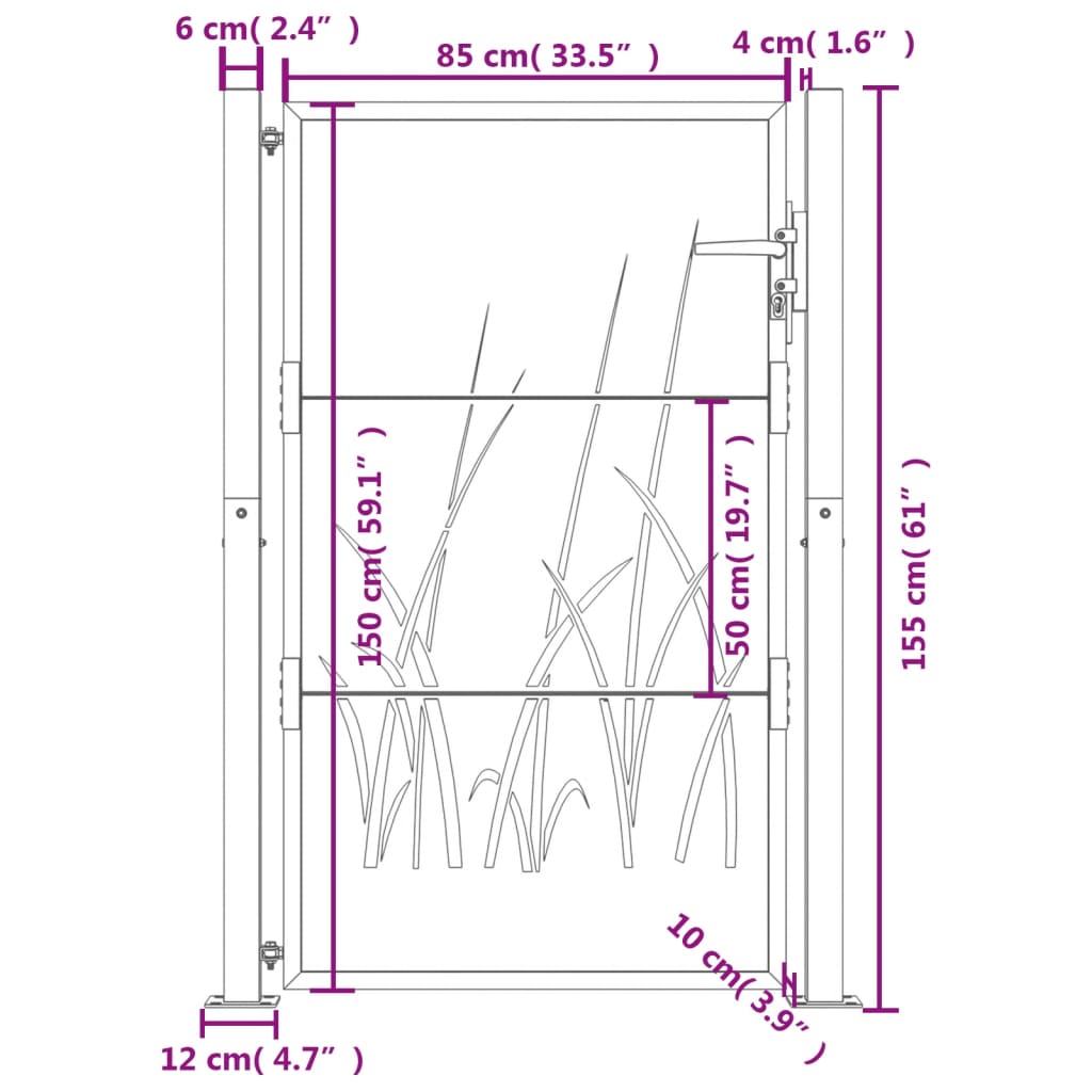 Portail de jardin Anthracite 100x150 cm Acier Design Herbe vidaXL - 3
