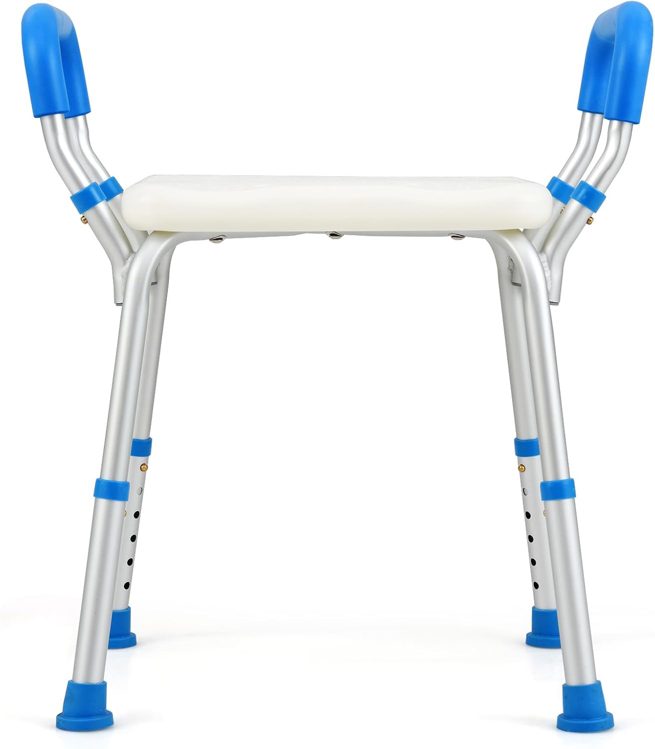 Dwupoziomowa Ławka Prysznicowa z HDPE, Wodoodporny Stołek Łazienkowy z Regałami do Przechowywania, Antypoślizgowymi Nóżkami i Uchwytem (Niebieski)