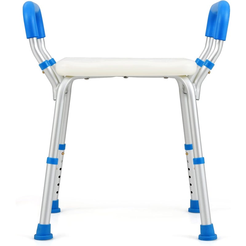 Dwupoziomowa Ławka Prysznicowa z HDPE, Wodoodporny Stołek Łazienkowy z Regałami do Przechowywania, Antypoślizgowymi Nóżkami i Uchwytem (Niebieski)